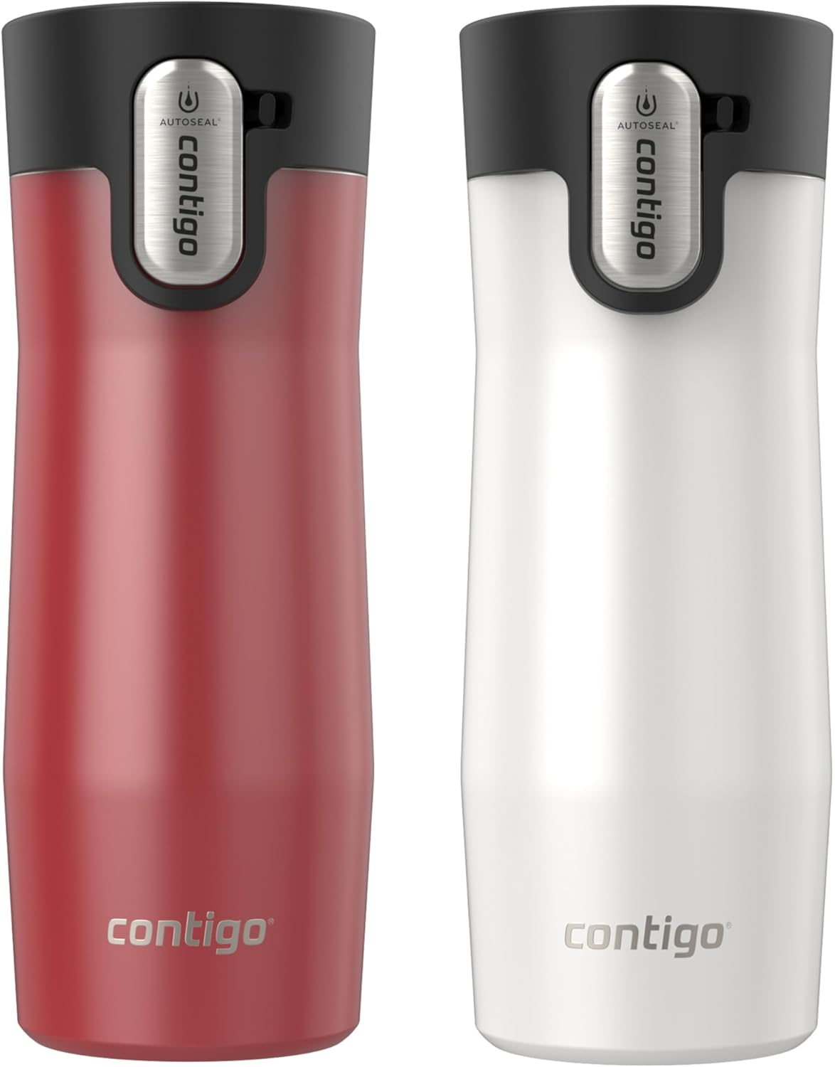 Contigo AUTOSEAL West Loop Vacuum-Insulated Stainless Steel Travel Mug with Easy-Clean Lid, 16 oz, Goji Berry Pearl & Salt Frosted Pearl, 2-Pack