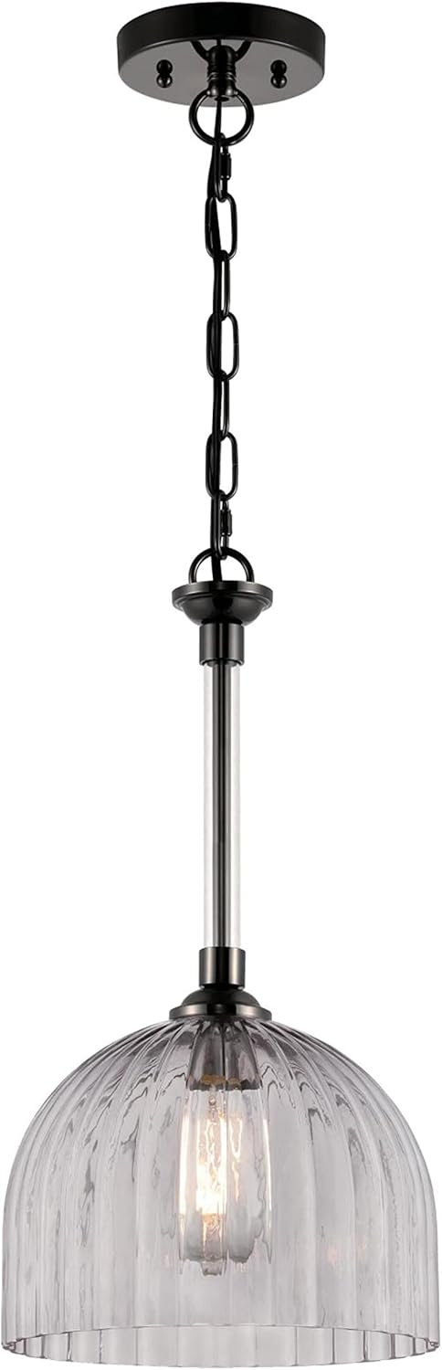 Westinghouse Lighting 6130300 Camrose One Light Indoor Pendant, Gun Metal & Smoke Grey Ribbed Glass
