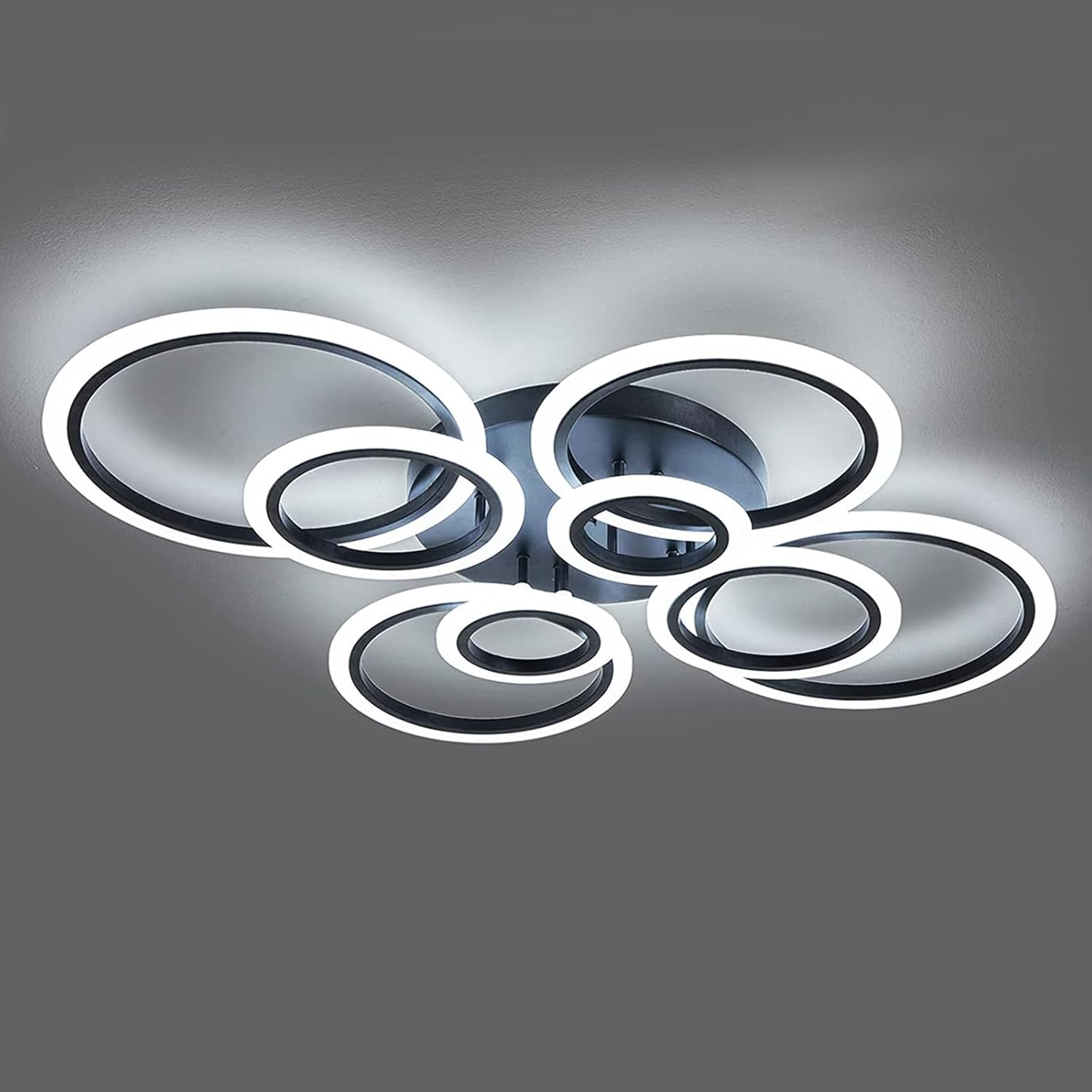 Modern Ceiling Light, 41.3'' Dimmable LED Black Flush Mount Ceiling Lights with Remote Acrylic Round Ceiling Lamp Fixture for Low Ceiling Bedroom Living Room Dining Room, 108W