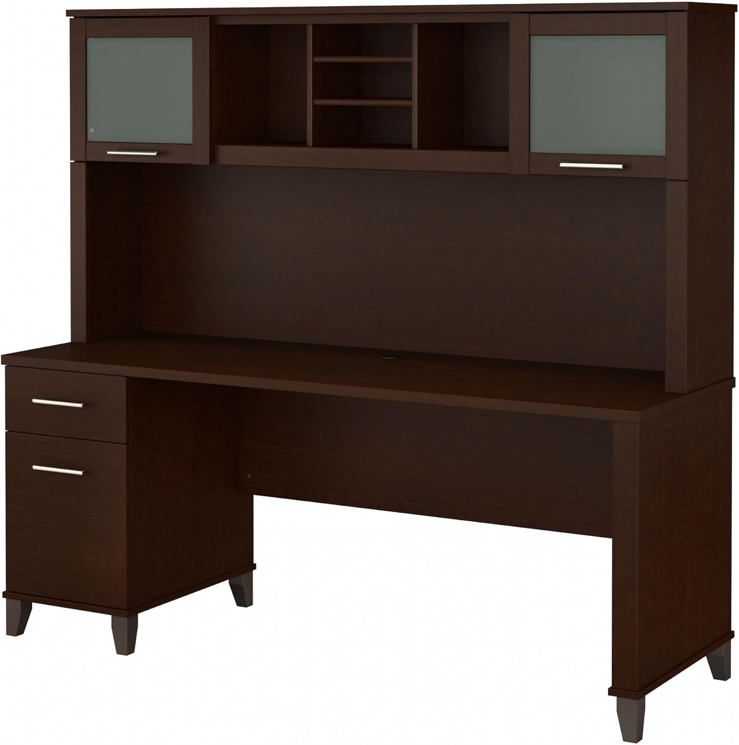 Bush Furniture Somerset 72W Wood Office Desk with Hutch in Mocha Cherry