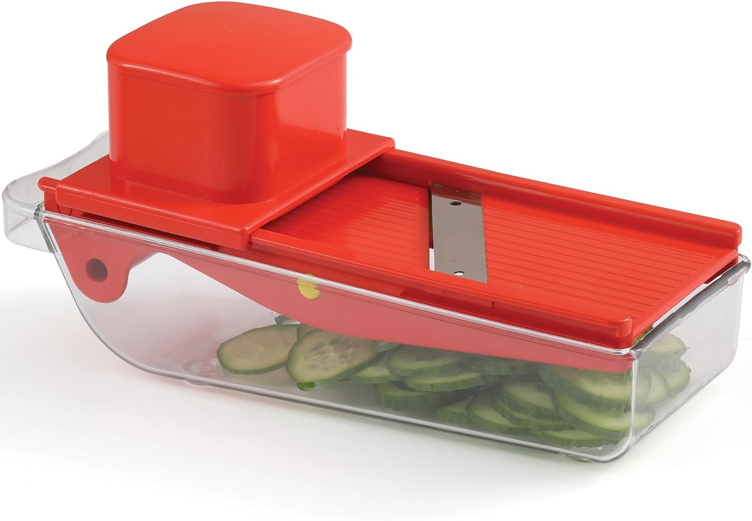 Small Mandoline Slicer – Portable Vegetable Slicer for Kitchen, Travel, On The Go – Adjustable thickness mandoline Slicer Food Cutter with Container All-in-1 Compact Vegetable Chopper– with Bowl Red