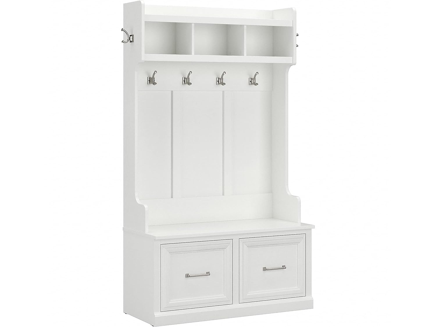 Woodland 40W Hall Tree and Shoe Bench with Doors in White Ash - Engineered Wood