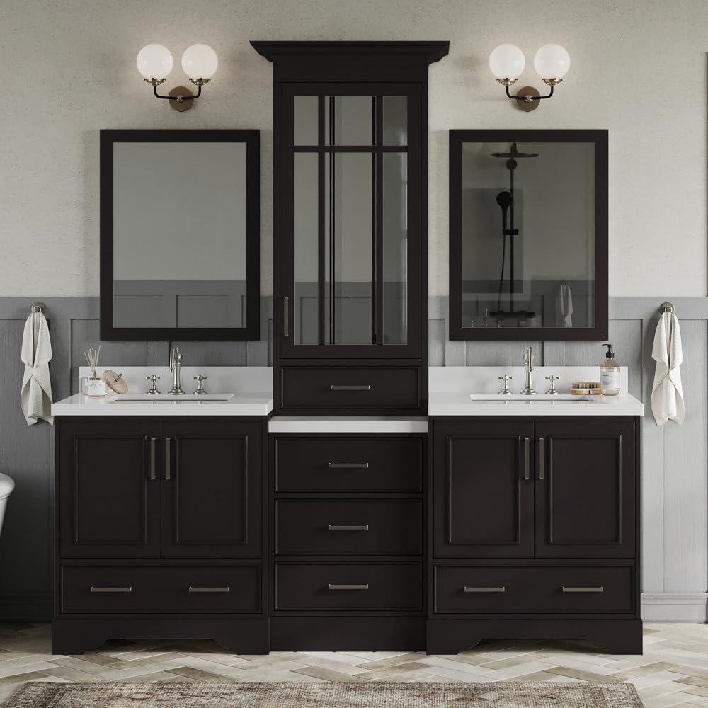 Ariel Stafford 85 in Double Sink Vanity Set in Espresso