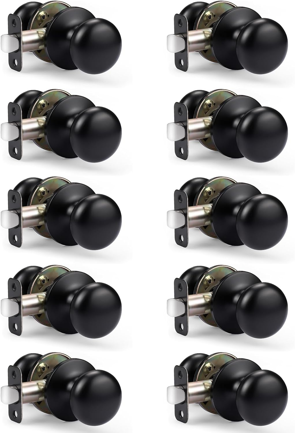 KNOBWELL 10 Pack Matte Black Passage Door Knob Set, Keyless Interior Closet Door Knobs for Hallway