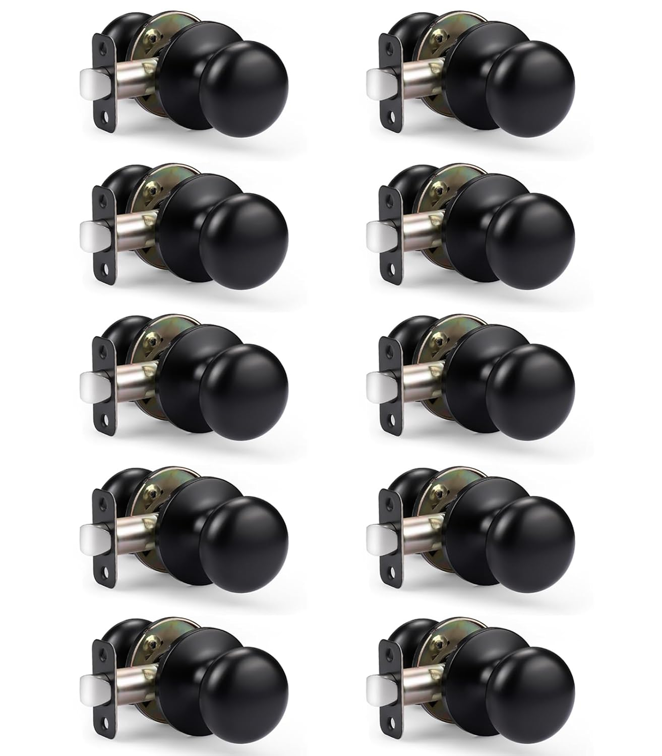 KNOBWELL 10 Pack Matte Black Passage Door Knob Set, Keyless Interior Closet Door Knobs for Hallway