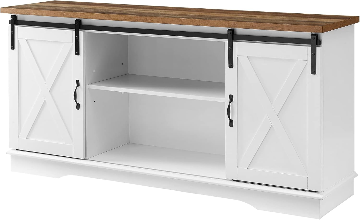Walker Edison Farmhouse Sliding Barn Door TV Stand for TVs up to 65", White/Reclaimed Barnwood