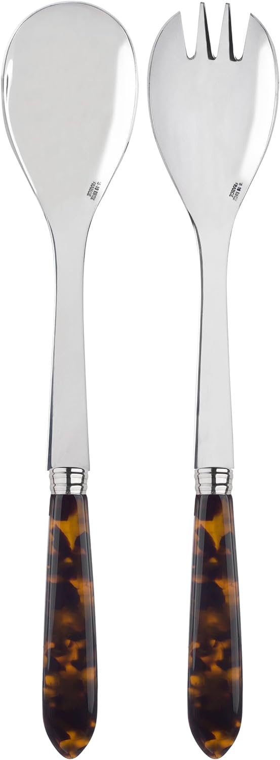 2-Piece Salad Servers 10.2 inches - Tortue Collection - Stainless Steel & Acrylic - Dishwasher Safe - Scaled Effect