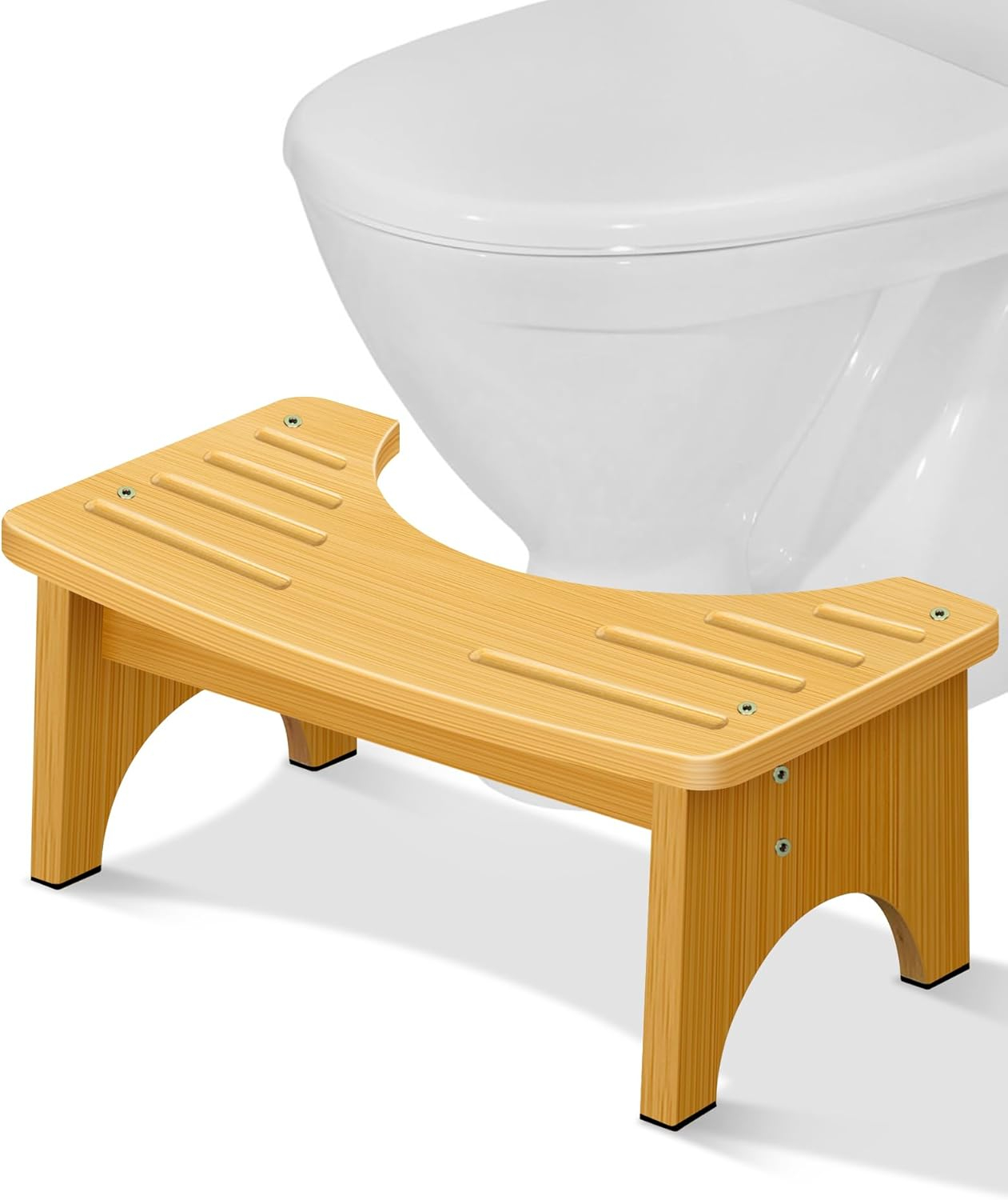 Bamboo Toilet Stool for Adults, 6.5" Toilet Stool Squat Adult Kids, Portable Simple Curve Squat Toilet Potty Stool, Non-Slip Poop Stool for Bathroom, Improve Squatting Posture and Comfort (Wood)