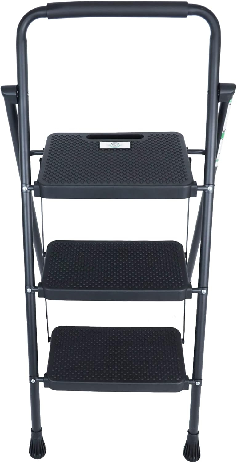 Folding Step Stool with Wide Anti-Slip Pedal, ​330​lbs Sturdy Steel Ladder, 3-Step