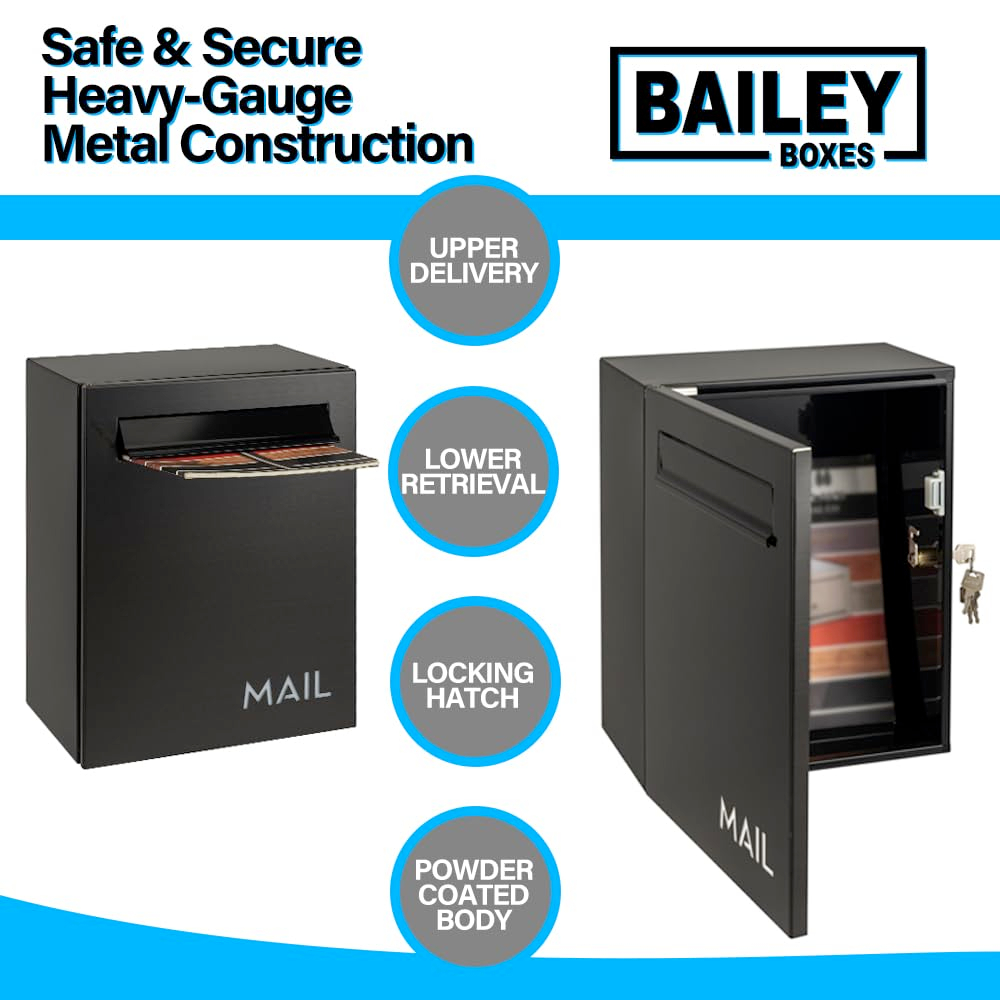 Wall-Mounted Modern Locking Mailbox from Bailey Boxes: Enhance Your Home with The Franklin - 15.75" H x 11.75" W x 7.5" D. Elevate Your Space with This Stylish and Secure Addition.