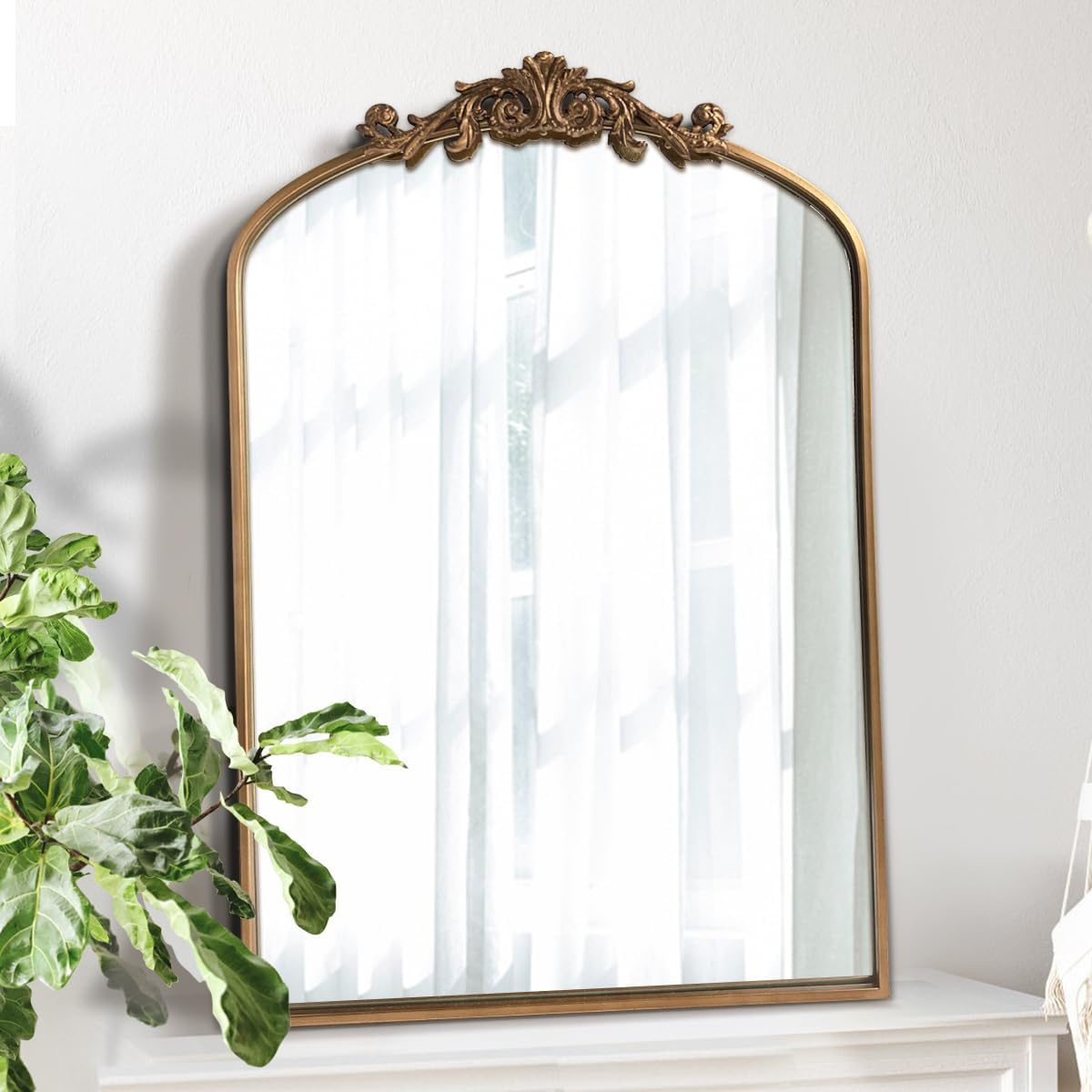 BohoBliss 24"X36" Gold Vintage Mirror for Wall, Antique Arch Mirror, Victorian Ornate Baroque Mirror for Wall, Mantel, Fireplace, Living Room, Hallway, Bathroom, Bedroom, Entryway