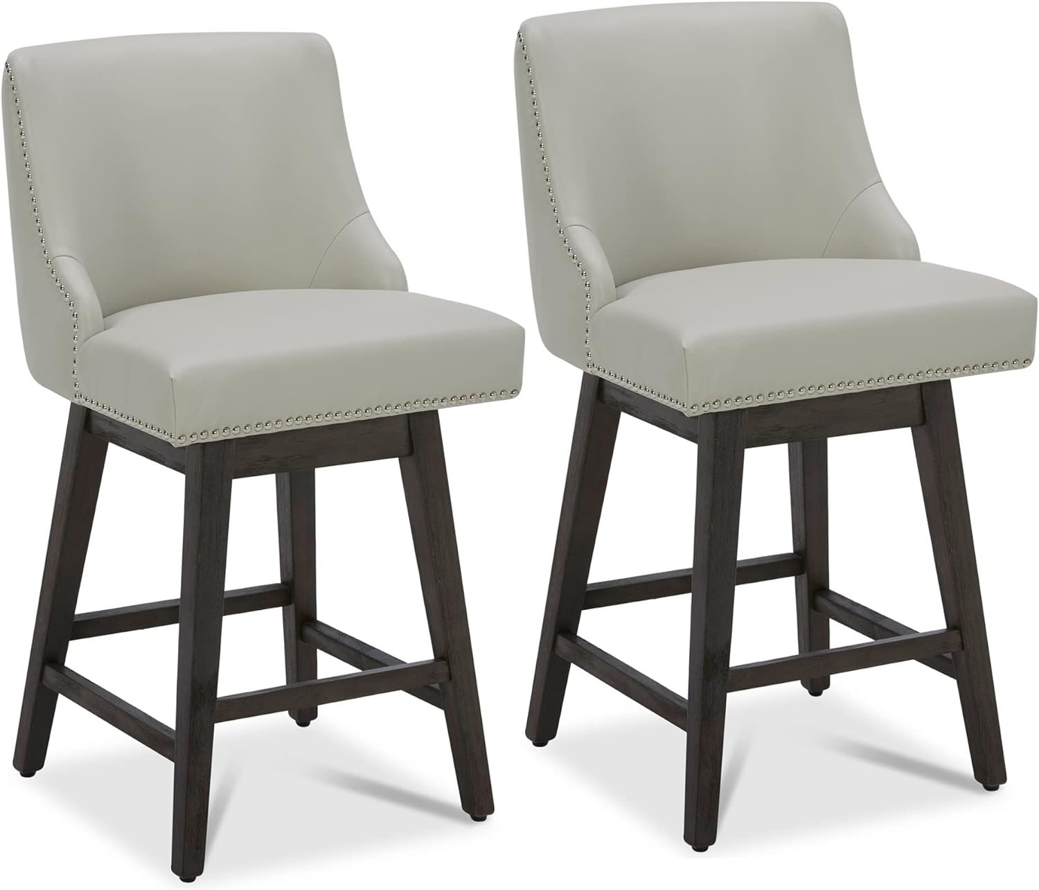 CHITA 26 inch Faux Leather Swivel Upholstered Counter Height Bar Stools with Full Back, Set of 2, Creamy Gray