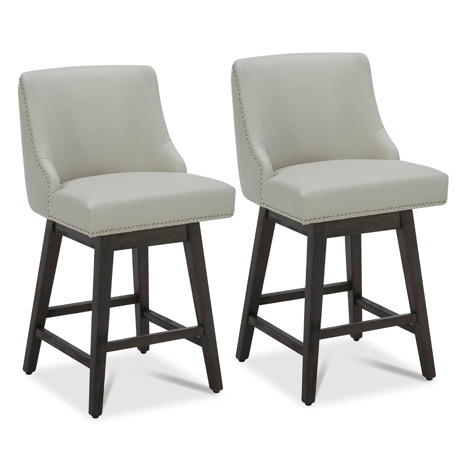 CHITA 26 inch Faux Leather Swivel Upholstered Counter Height Bar Stools with Full Back, Set of 2, Creamy Gray