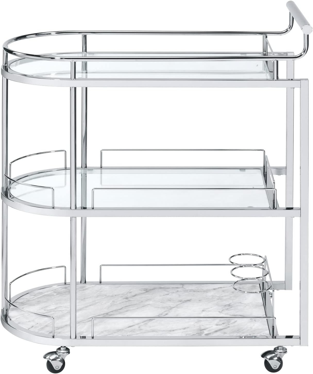 Serving Cart with Oval Shape and Metal Bar Handle Silver