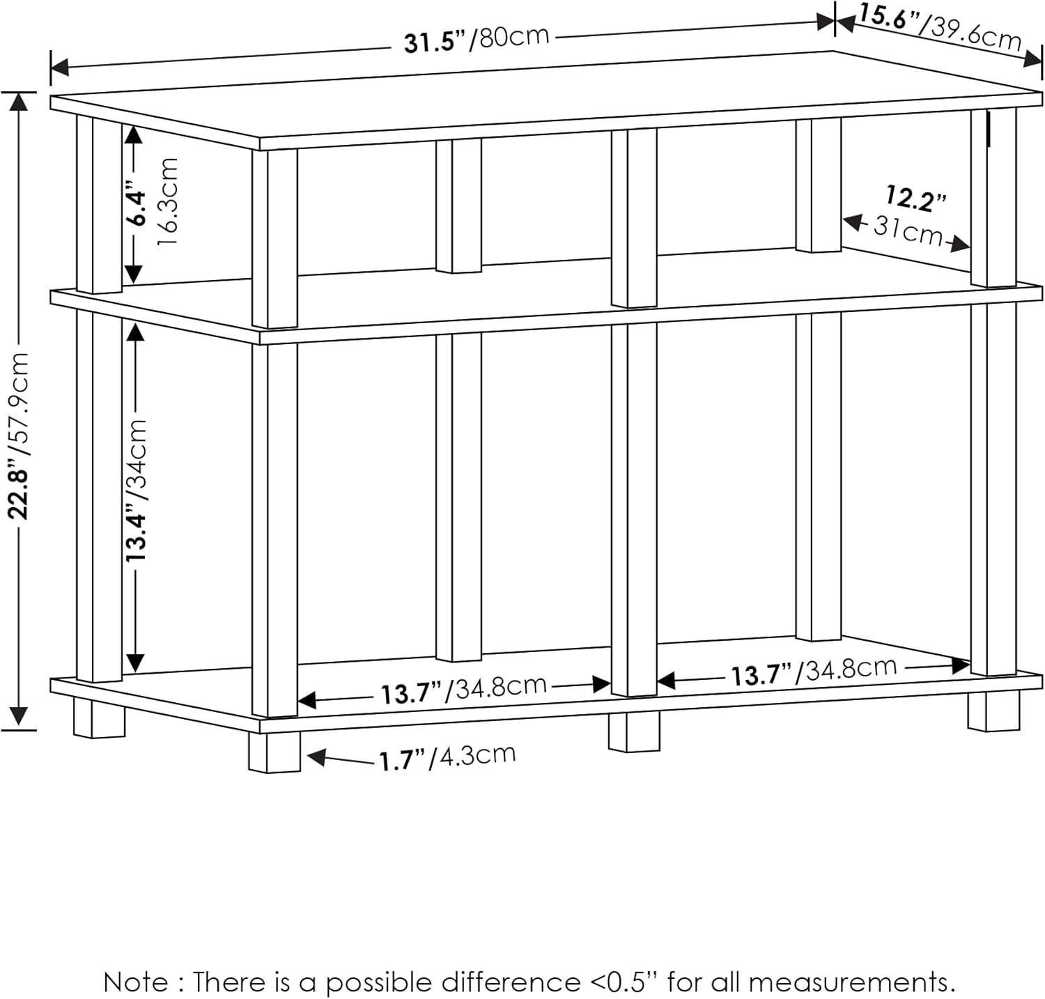 Furinno Romain Turn-N-Tube TV Stand for TV up to 40 Inch, French Oak/Black