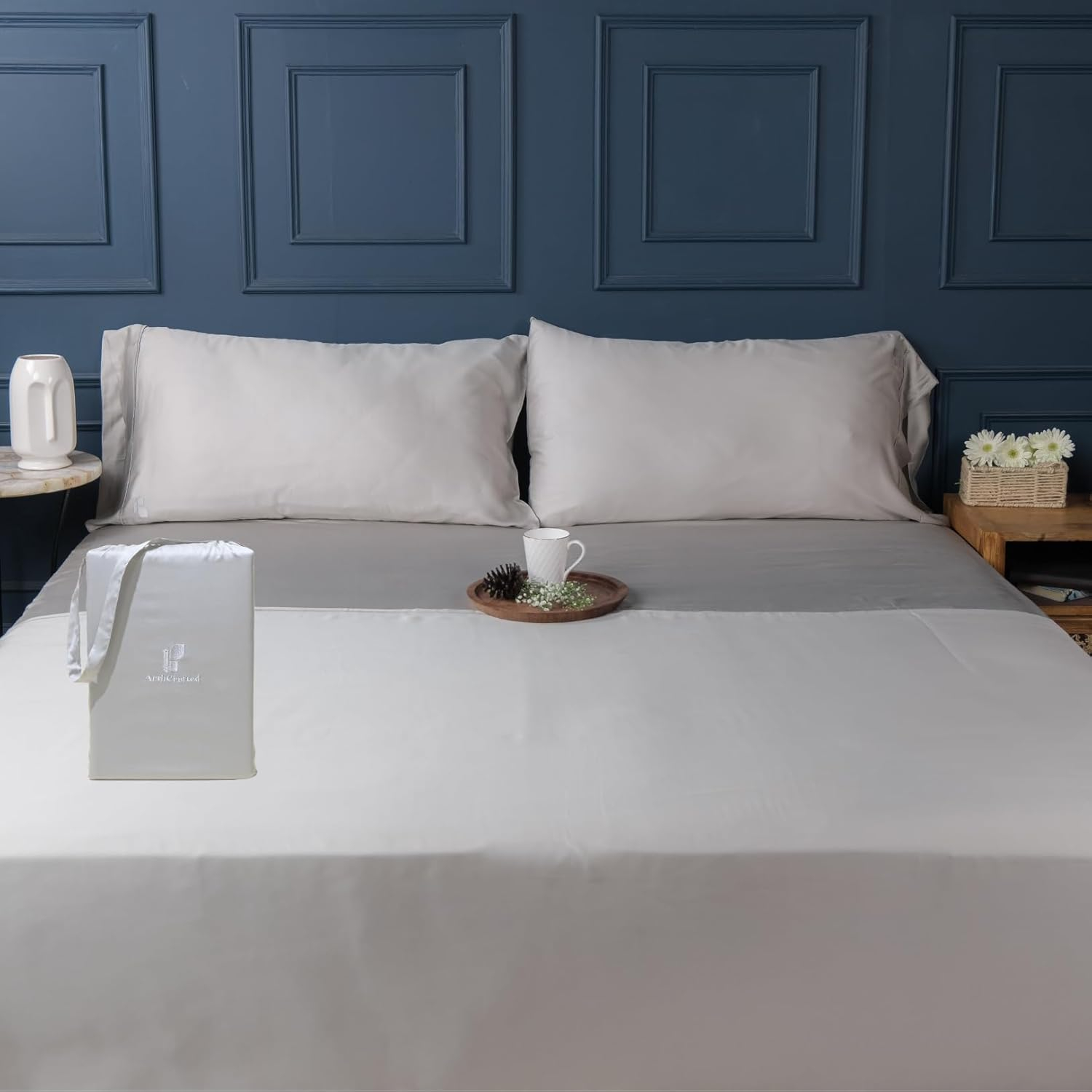 100% Austrian Eucalyptus Queen Bed Sheets, 18 Inch Deep Pocket Queen Sheets, Cooling Sheets with Elastic Corner Straps, Eucalyptus Silk Tencel Lyocell (Cool Grey, 4PC Queen)