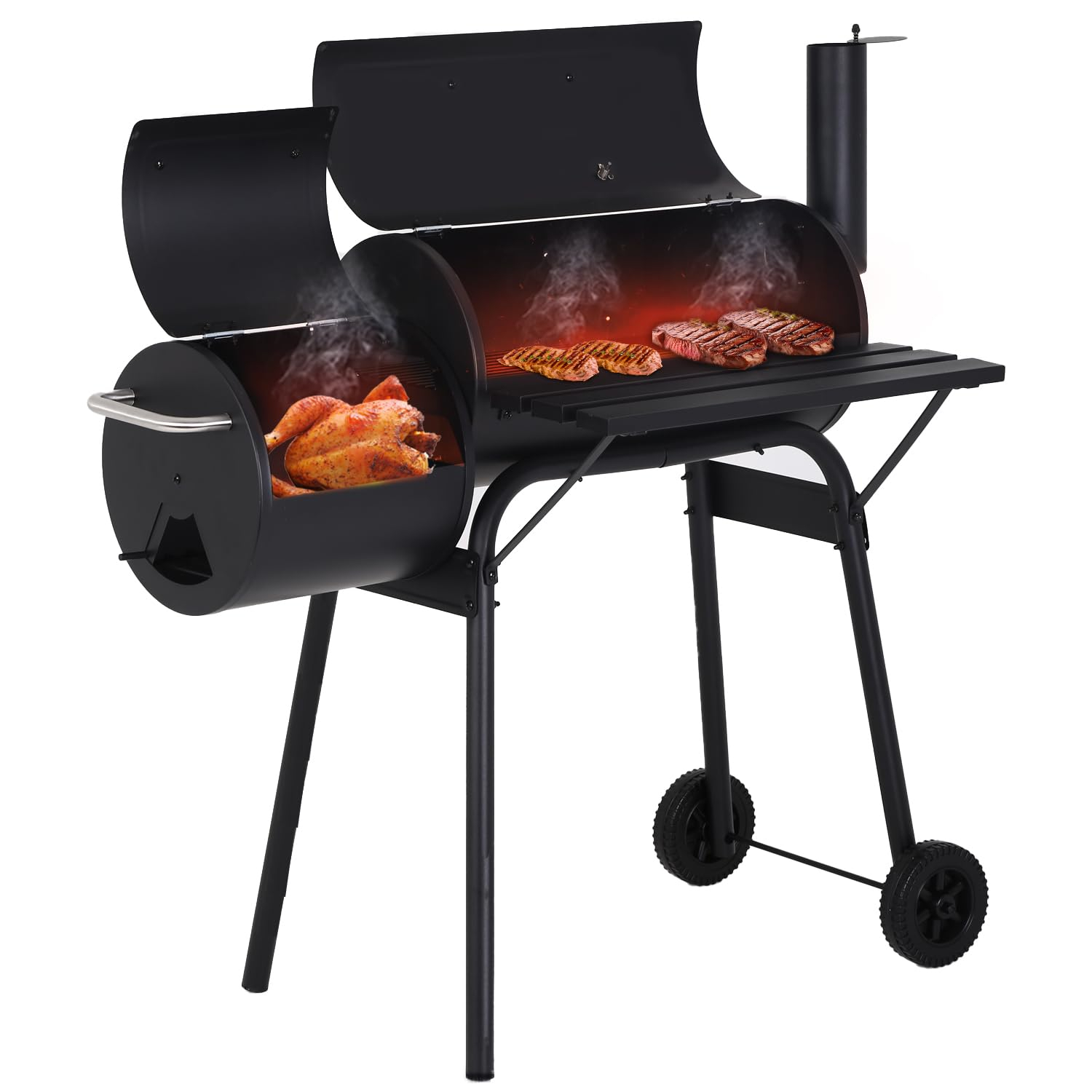 Charcoal Grills 43-inch Outdoor Grill,Multiple People BBQ Grill with Double Grill Mesh Design,Smoker Grill for Camping,Outdoor Backyard,Patio and Parties,Black