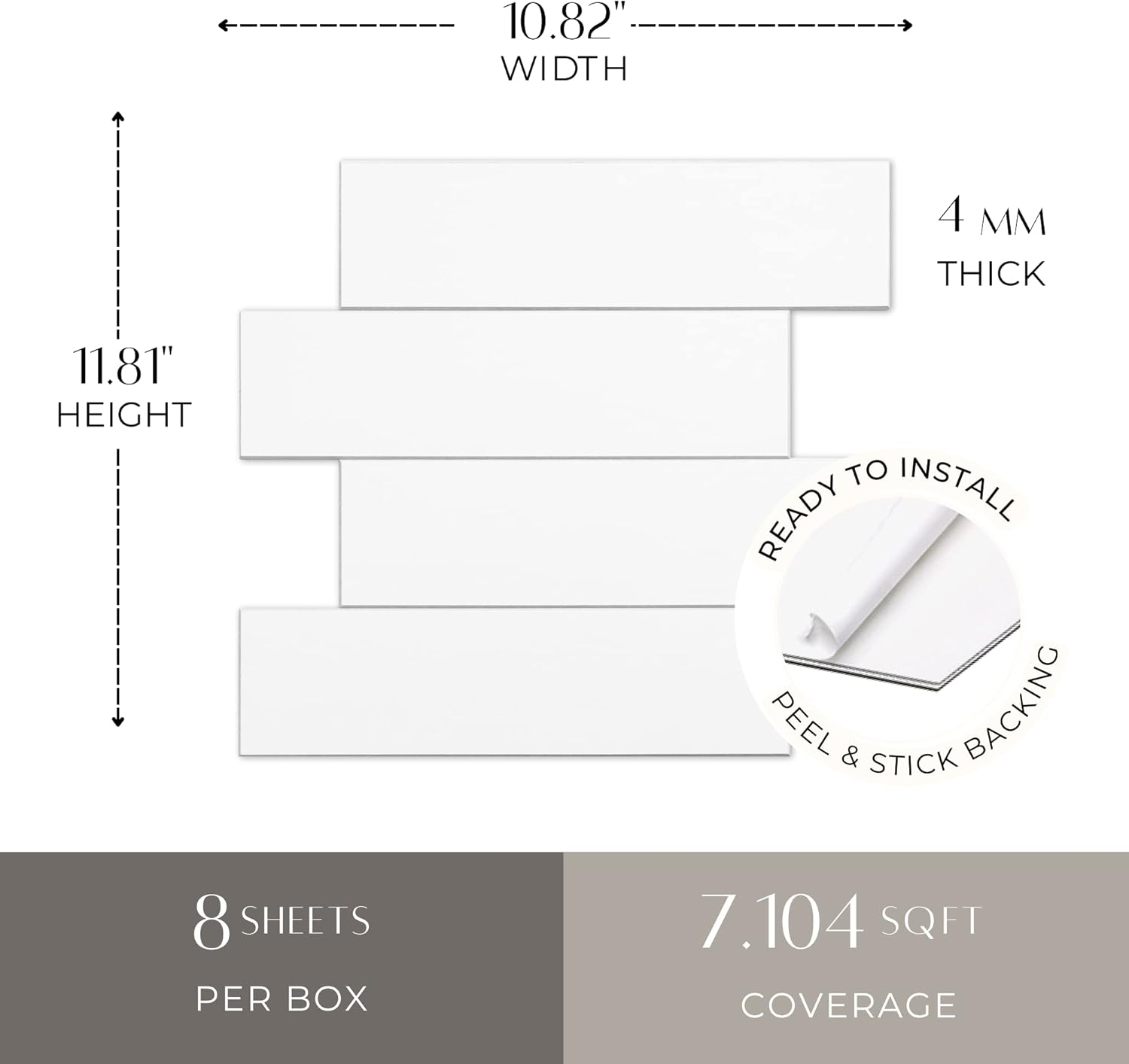 Avant Decor | 8 Tiles | Stone Composite Large Subway Tile | Peel and Stick Kitchen Backsplash Tiles | Stick On Wall Tiles | Easy DIY Installation | 11.8” x 10.8”