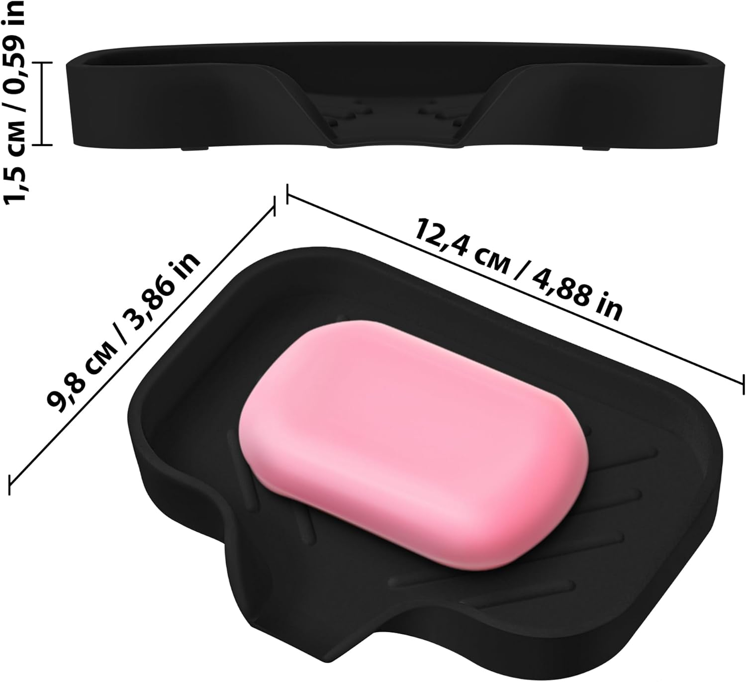 Black Silicone Self-Draining Rectangular Soap Dish Set