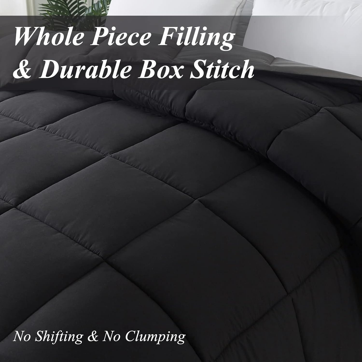 ELNIDO QUEEN® All-Season Reversible Down Alternative Quilted Comforter- Corner Duvet Tabs-Machine Washable-Duvet Insert or Stand – Alone Lightweight Comforter- Black/Gray -Twin Size(64×88 Inch)