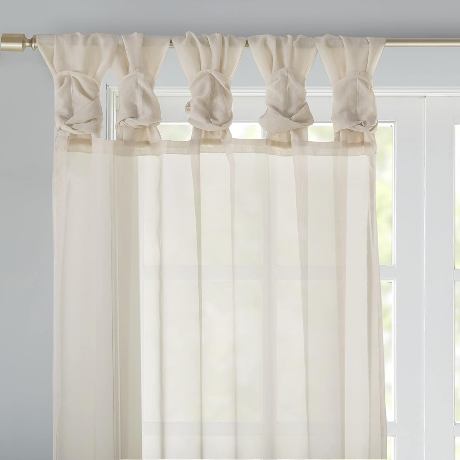 Madison Park Ceres DIY Twisted Tab Sheer Curtain, Pair Panels, Lightweight Window Treatment, Voile Privacy, Light Filtering Drape for Bedroom and Apartment, 50 in x 95 in, Ivory 2 Piece