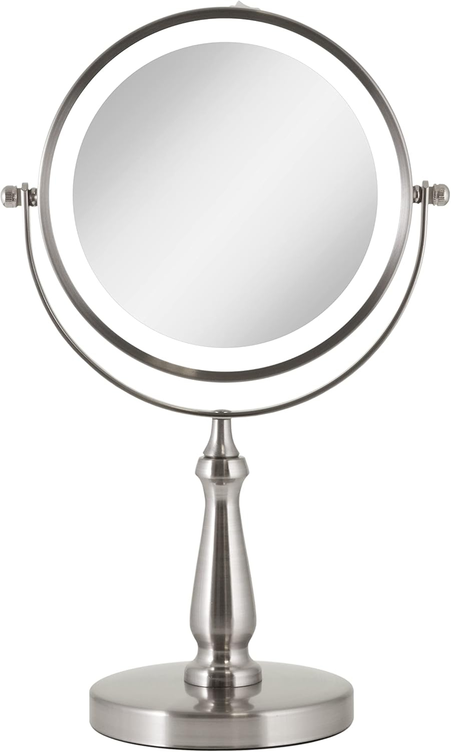 Satin Nickel LED Lighted Dual-Sided Magnifying Makeup Mirror