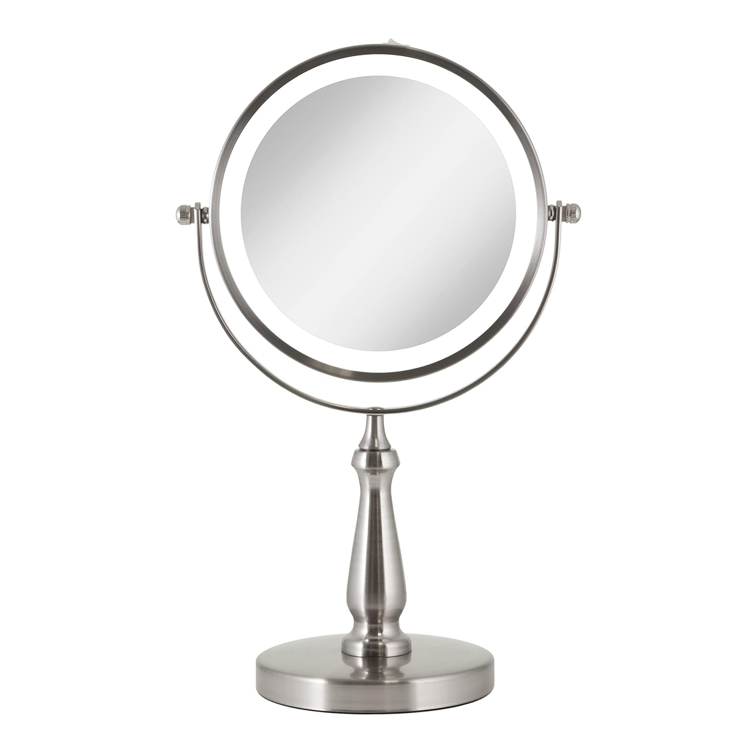 Satin Nickel LED Lighted Dual-Sided Magnifying Makeup Mirror