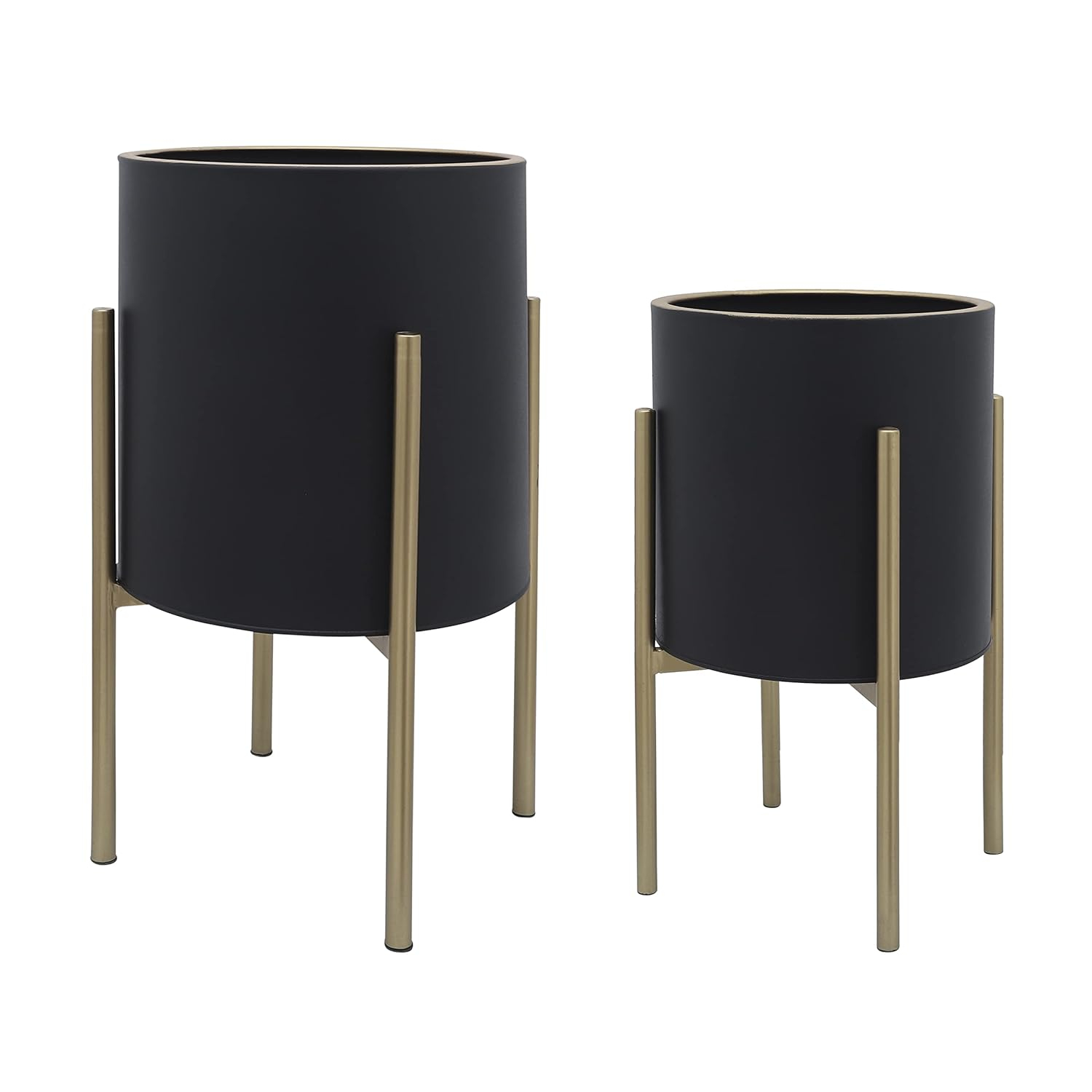 Sagebrook Home Set Of 2 Honeycomb Planter On Metal Stand, Black/Gold, Round, Iron, Contemporary, 23"H, Hexagon