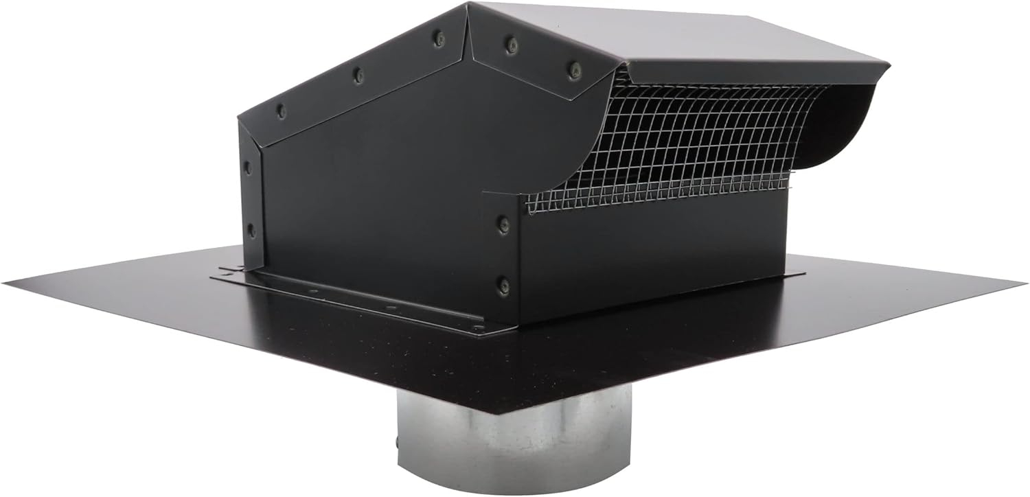 RDP Rooftop Exhaust Vent Cap with Damper and Bottom Extension (10 Inch, Black)