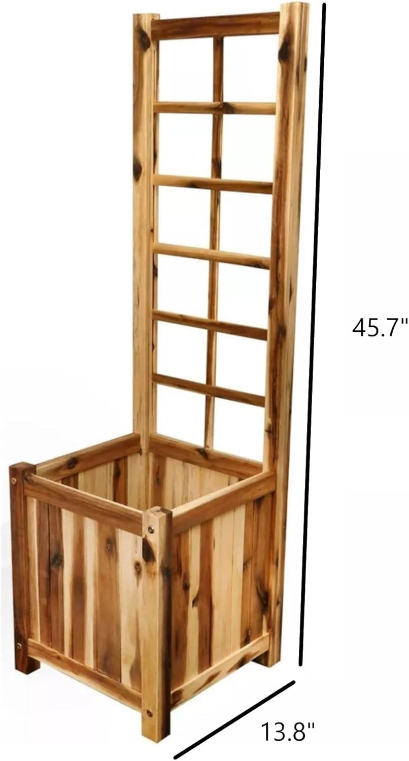 Classic Home and Garden Outdoor Square Acacia Wood Trellis Planter, 14in x 45.5in