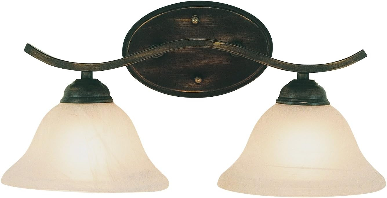 Hollyslope 17 in. 2-Light Oil Rubbed Bronze Bathroom Vanity Light Fixture with Marbleized Glass Shades