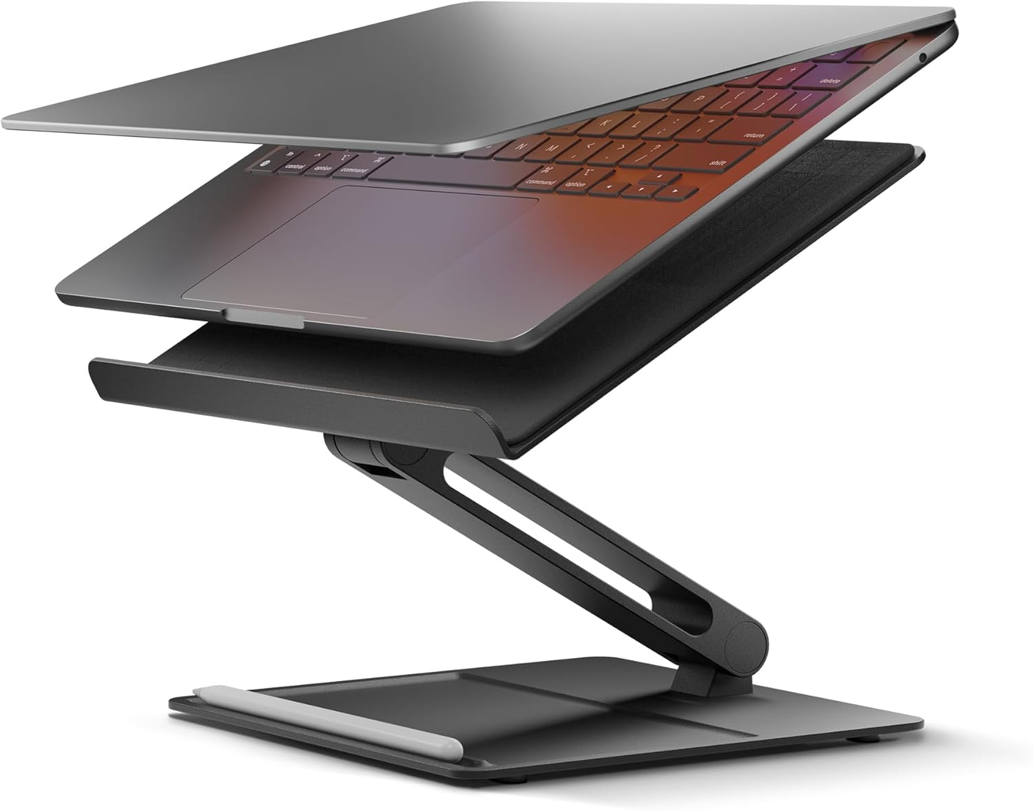 Black Adjustable Ergonomic Metal Laptop Stand with Fabric Surface