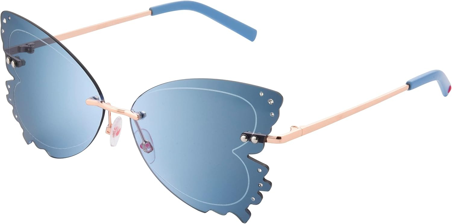 Blue Butterfly Metal Frame Sunglasses with Gradient Lenses