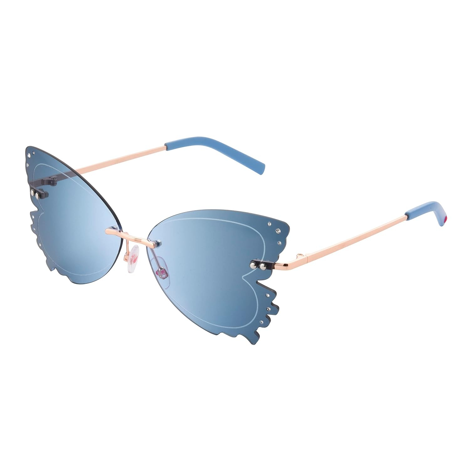 Blue Butterfly Metal Frame Sunglasses with Gradient Lenses