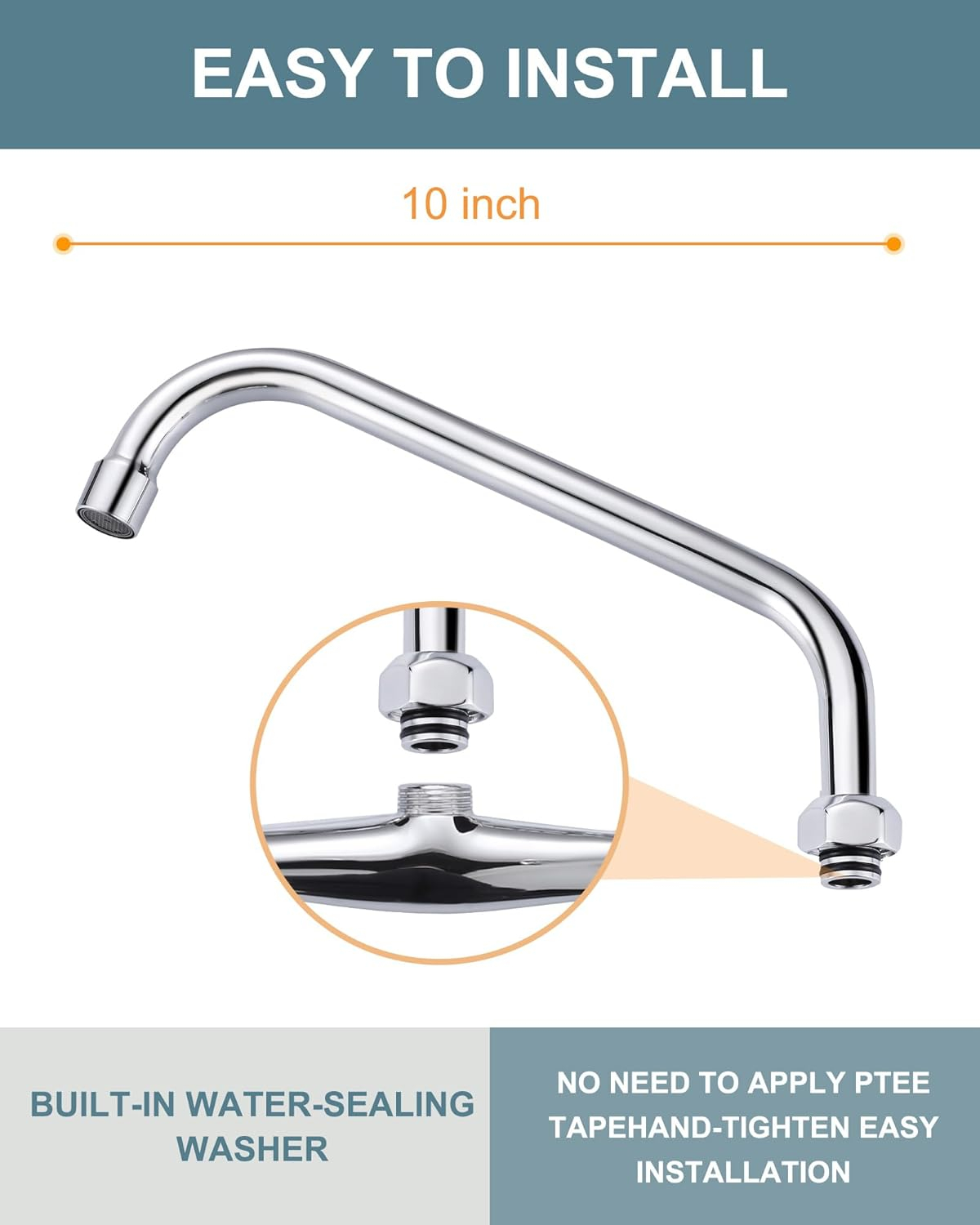Commercial Faucet Swivel Spout Replacement: 10“ Add-on Swing Nozzle Spout - Chrome Polished Spout Replacement Part For Commercial Kitchen Sink Faucet - 1.8gpm/ 2.2gpm Aerator - G3/4 Internal Thread