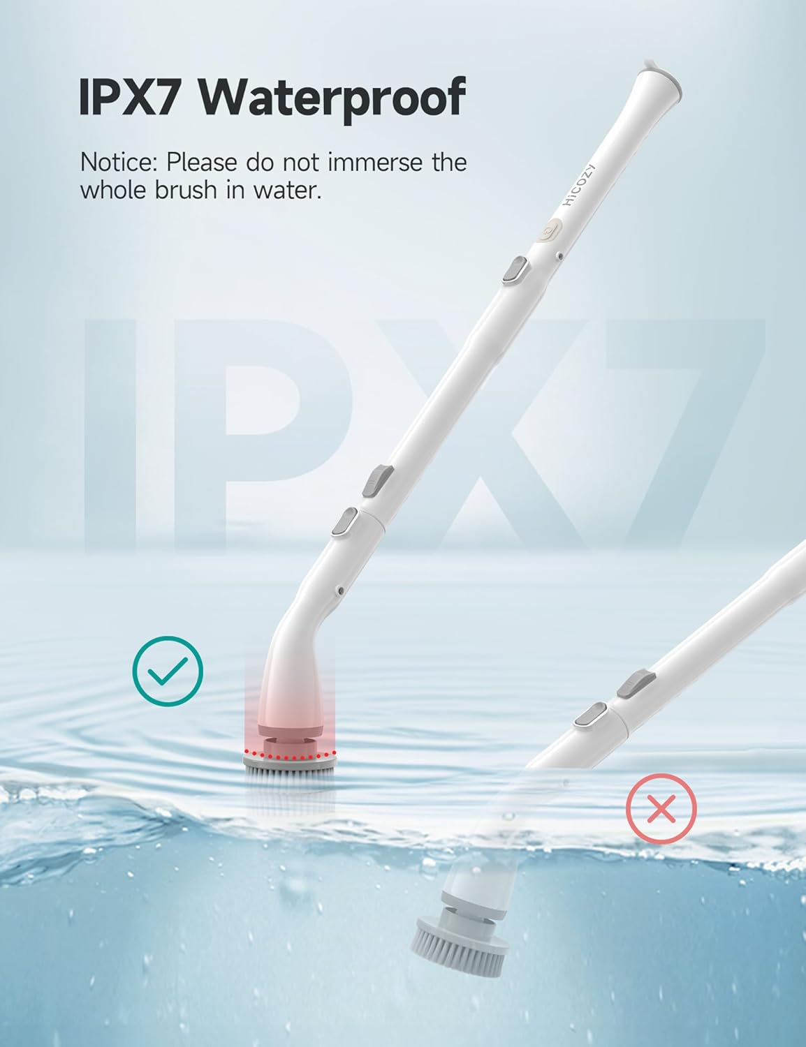 HiCOZY Electric Spin Scrubber, Cordless Shower Scrubbe with Adjustable Handle, Floor Scrubber, Cleaning Brush Household Tools