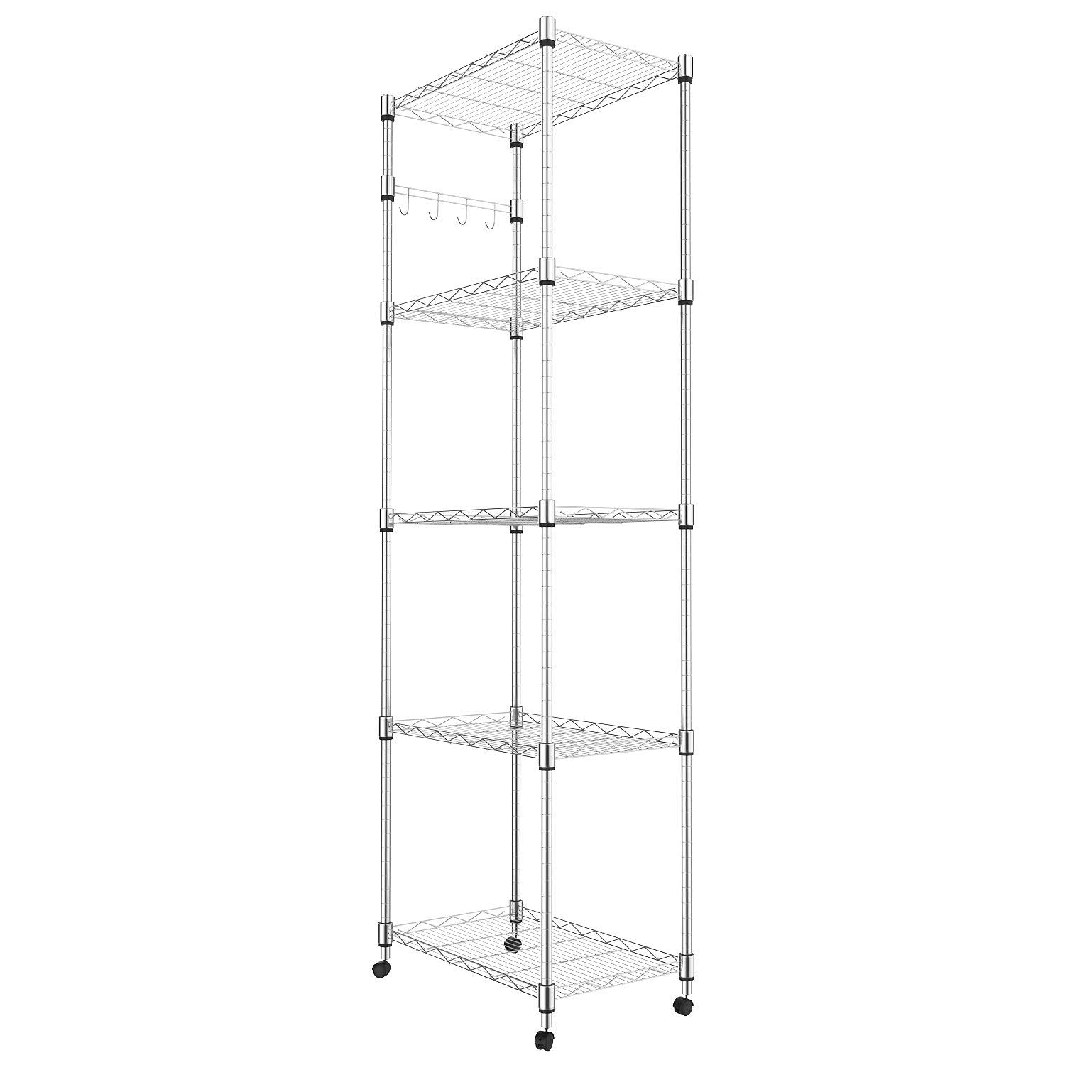 Homdox 5 Tier Steel Wire Shelving Unit on Wheels,Chrome Shelves for Garage Kitchen Living Room,Heavy Duty Shelving Rack, 23.2 x 13.8 x 72 inch (L x W x H)