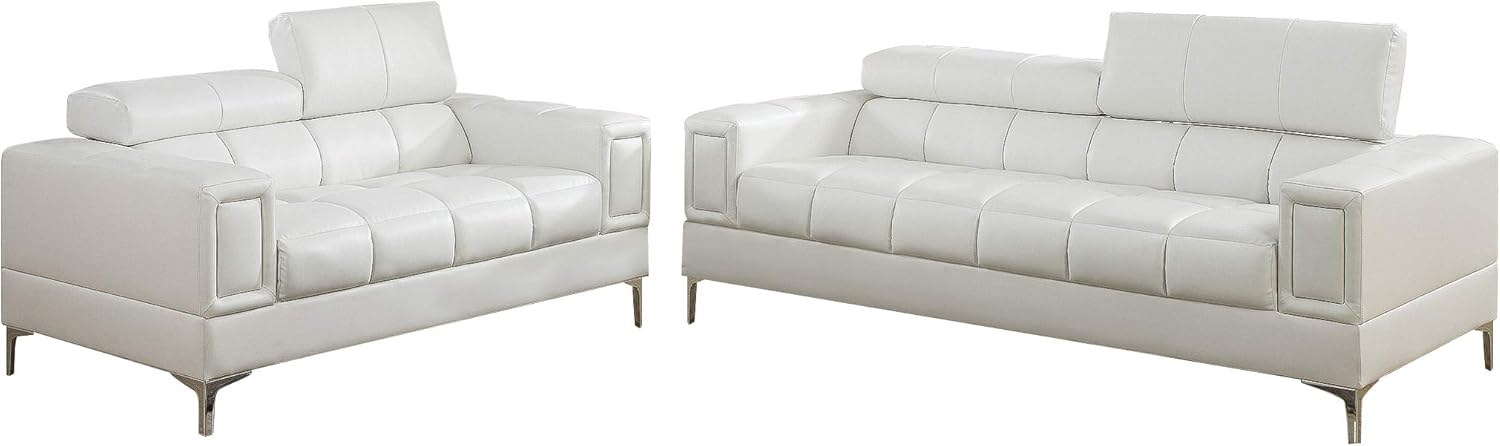 Poundex Furniture 2 Piece Faux Leather Sofa Set in Cream-White Color