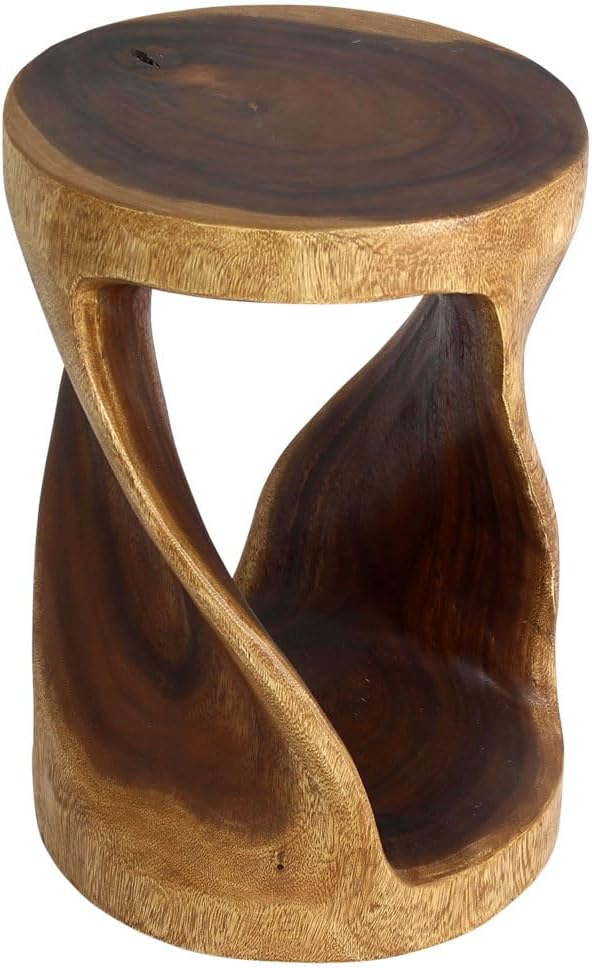 Strata Furniture 20x14" Round Traditional Wood Twist Stool in Walnut