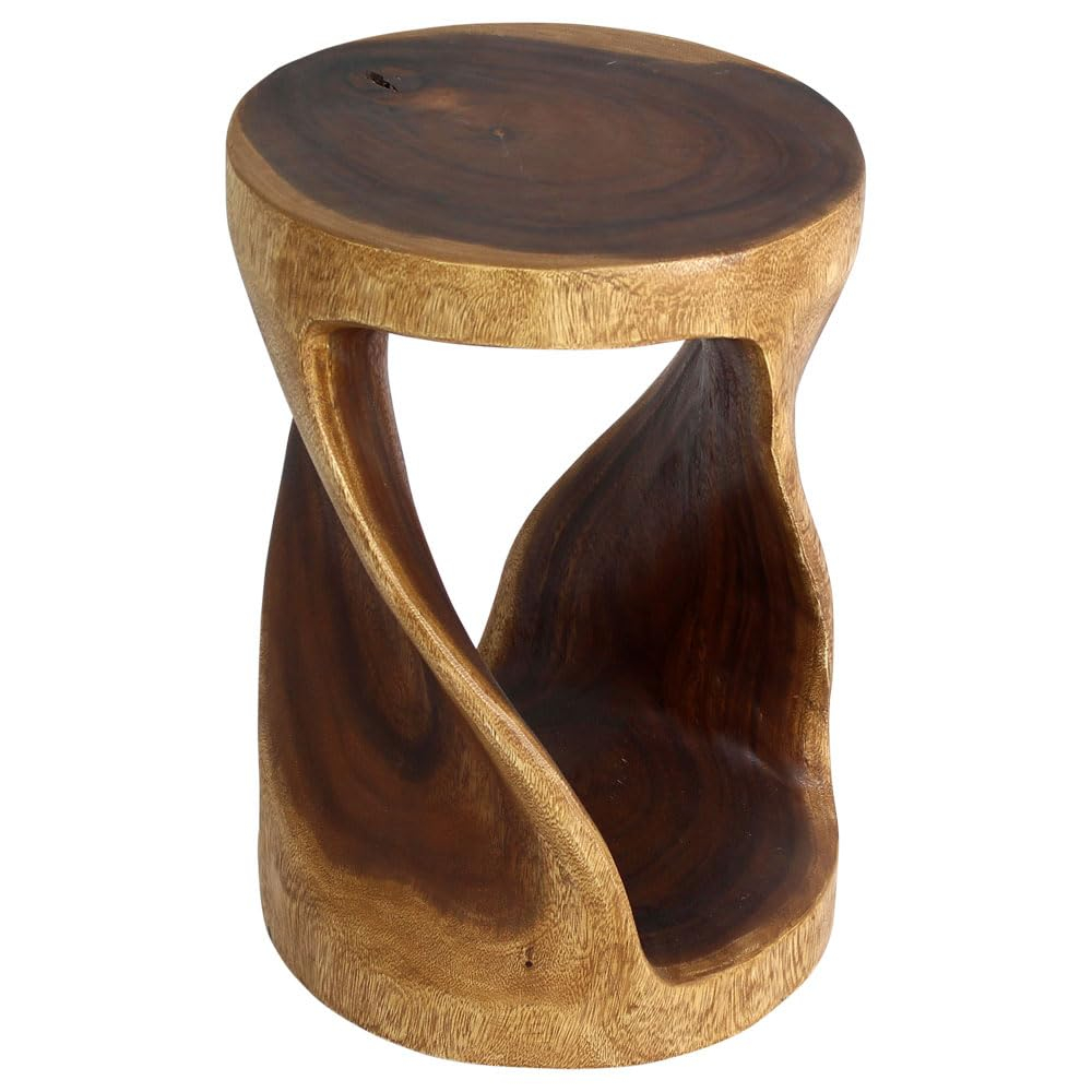 Strata Furniture 20x14" Round Traditional Wood Twist Stool in Walnut