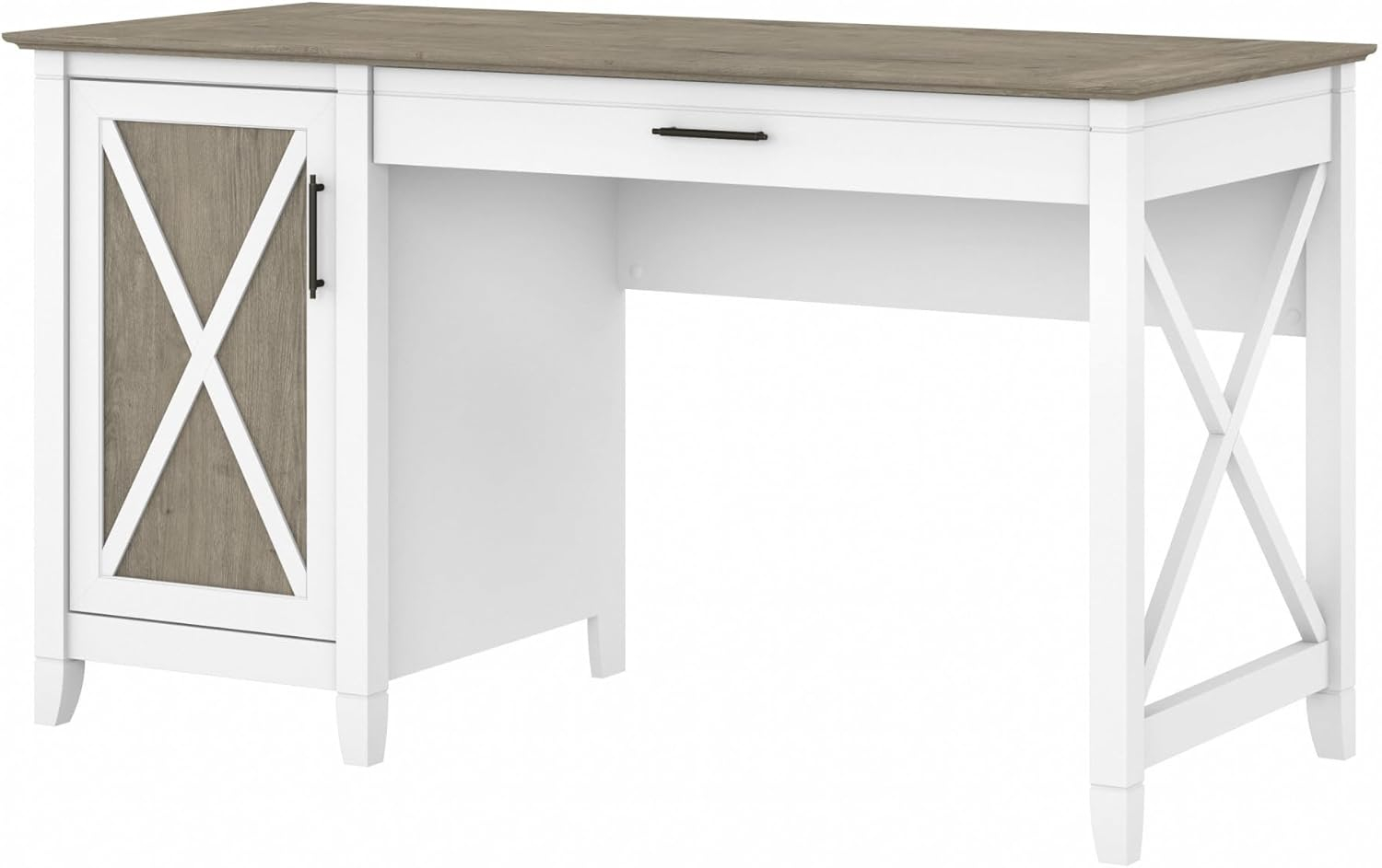 Bush Furniture Key West 54" Computer Desk with Storage, Pure White & Shiplap Gray