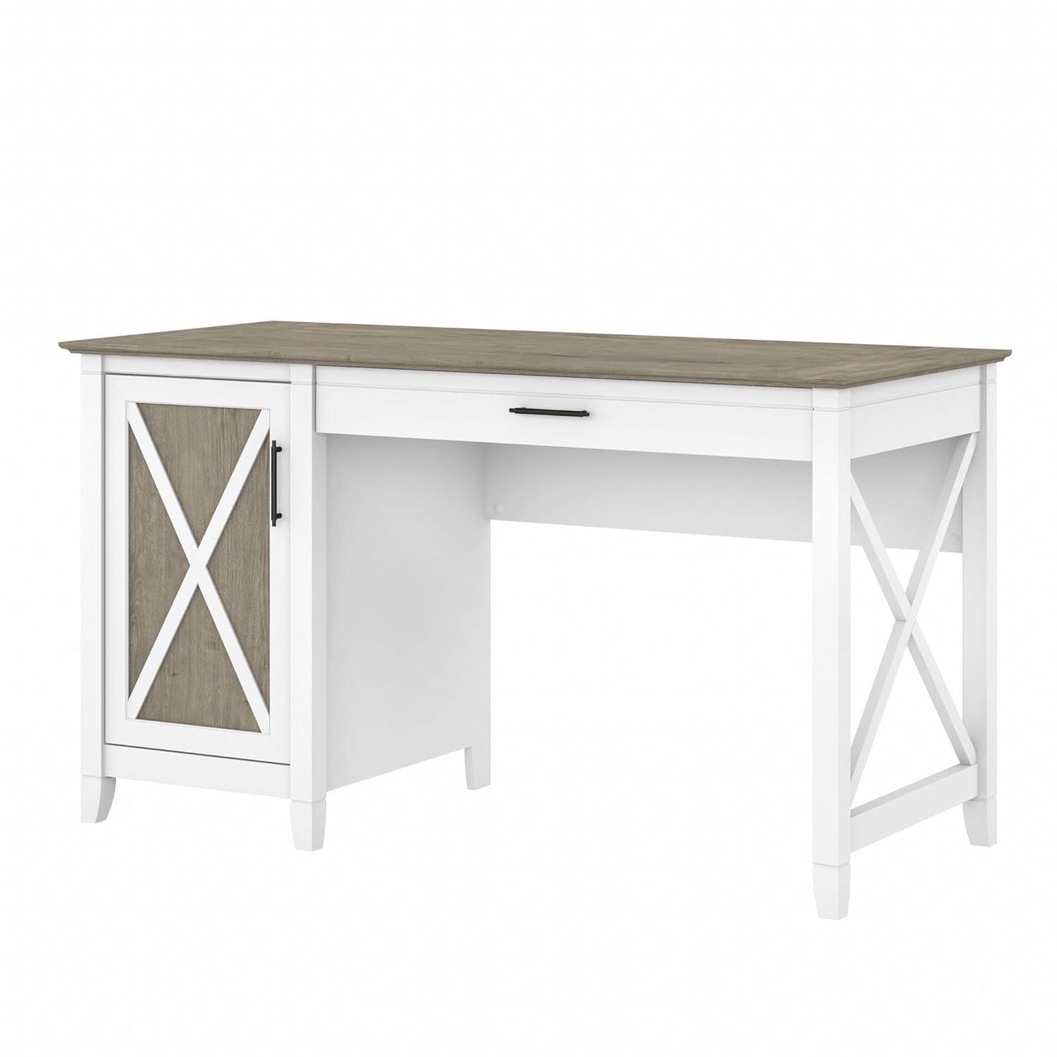 Bush Furniture Key West 54" Computer Desk with Storage, Pure White & Shiplap Gray