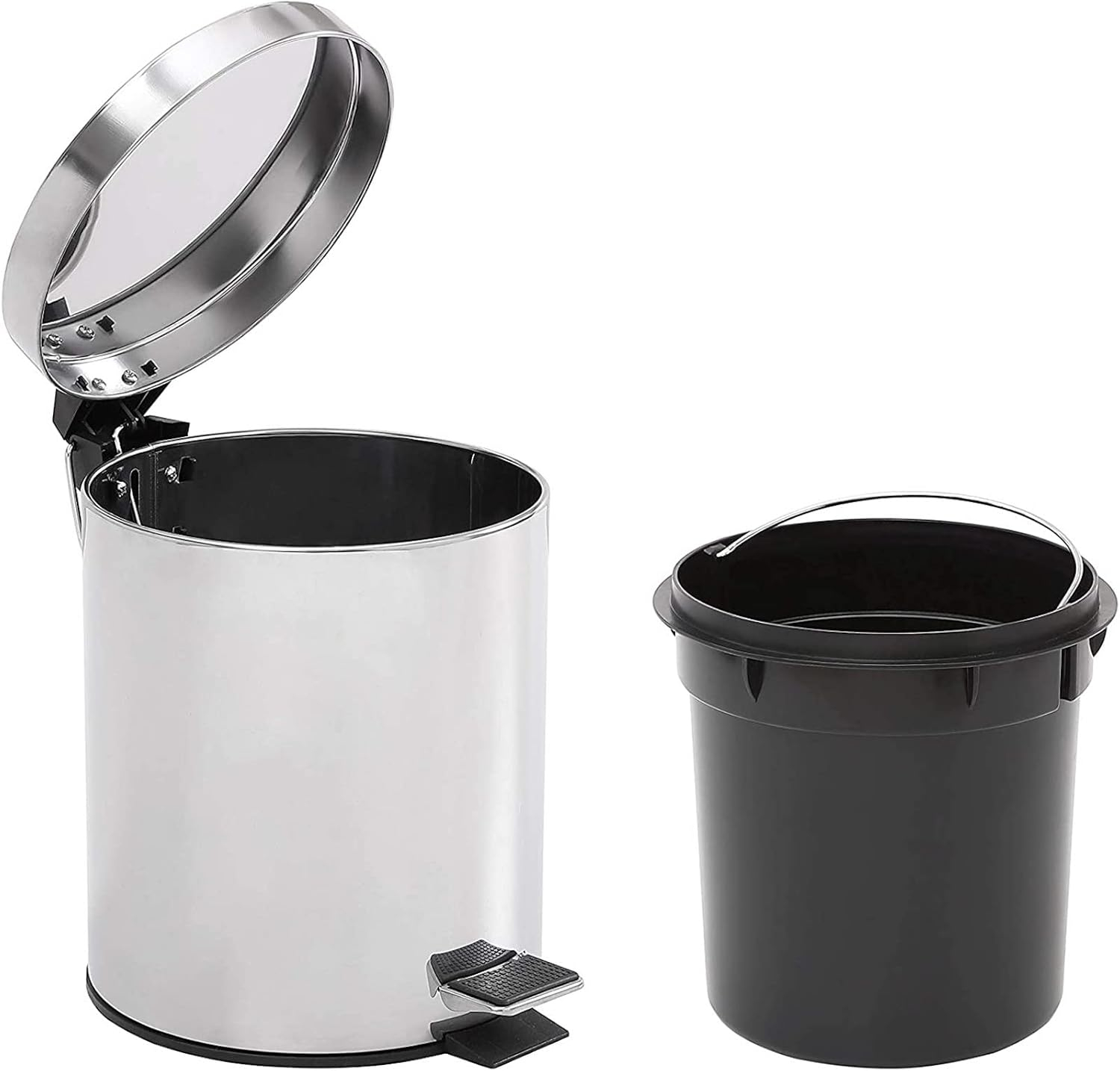 1.3 Gallon / 5 Liter, Steel Step Trash Can with Removable Inner Bucket, Chrome