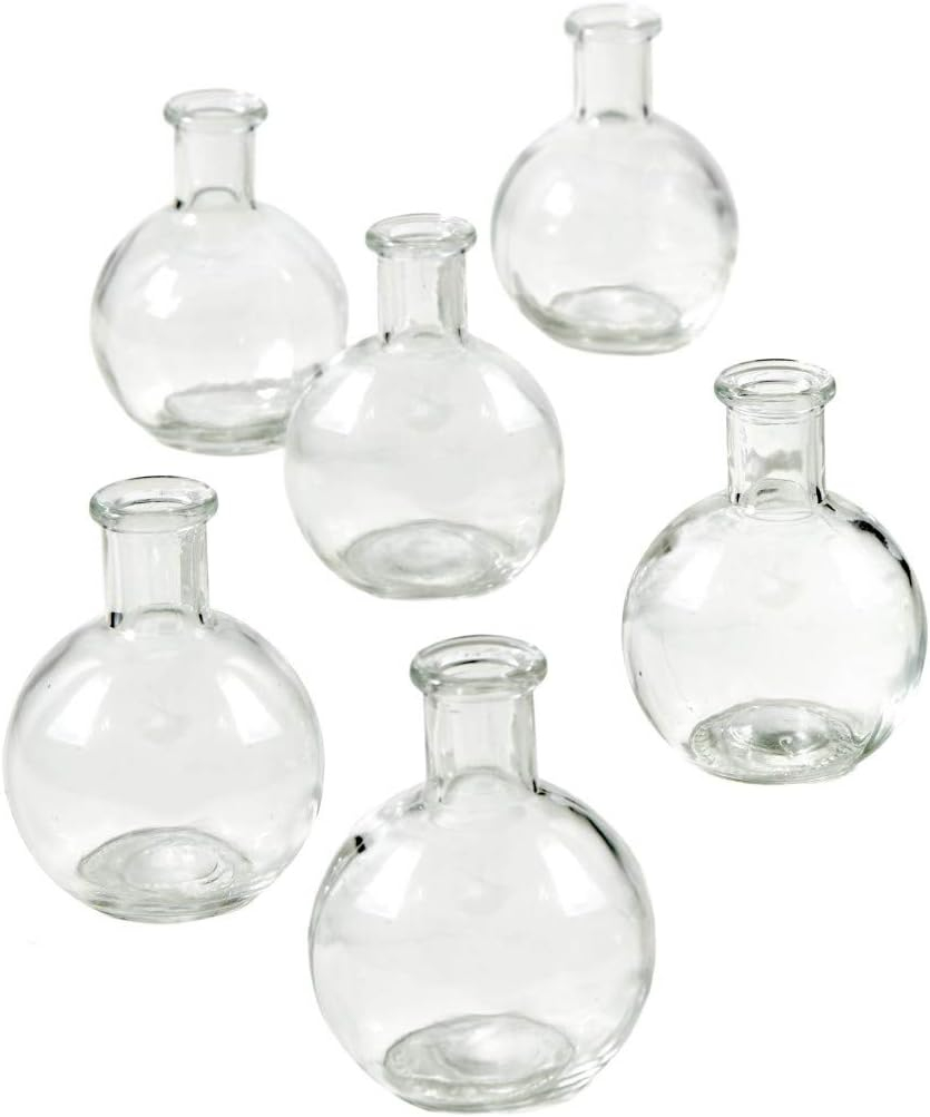 Serene Spaces Living Set of 6 Clear Ball Bud Vases, Transparent Glass Vases for Weddings, Events, Parties, Floral Centerpieces for Home Decor, Measures 4" Tall