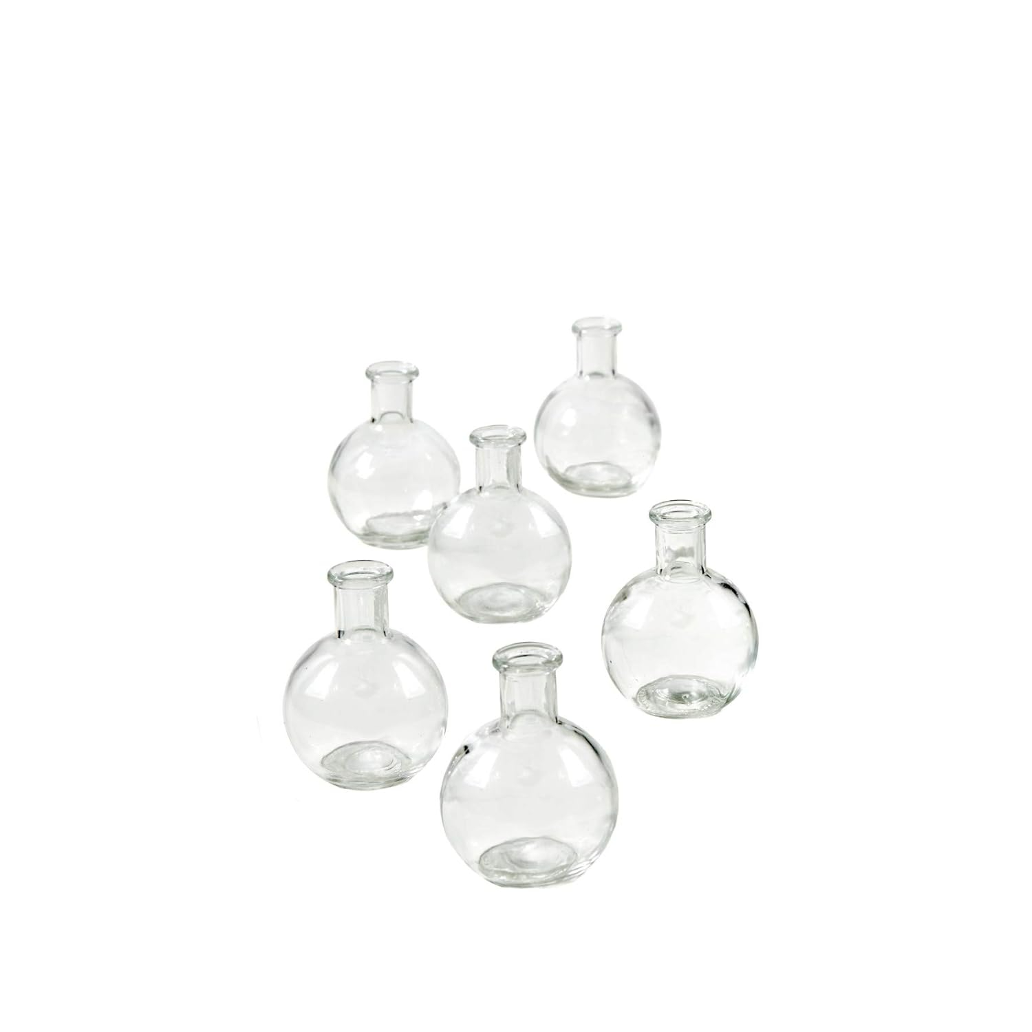 Serene Spaces Living Set of 6 Clear Ball Bud Vases, Transparent Glass Vases for Weddings, Events, Parties, Floral Centerpieces for Home Decor, Measures 4" Tall