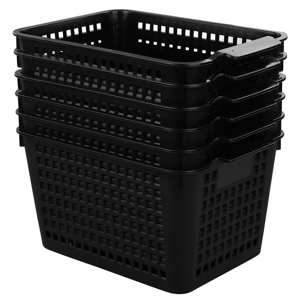 6-Pack Black Plastic Weave Basket, Small Basket for Storage