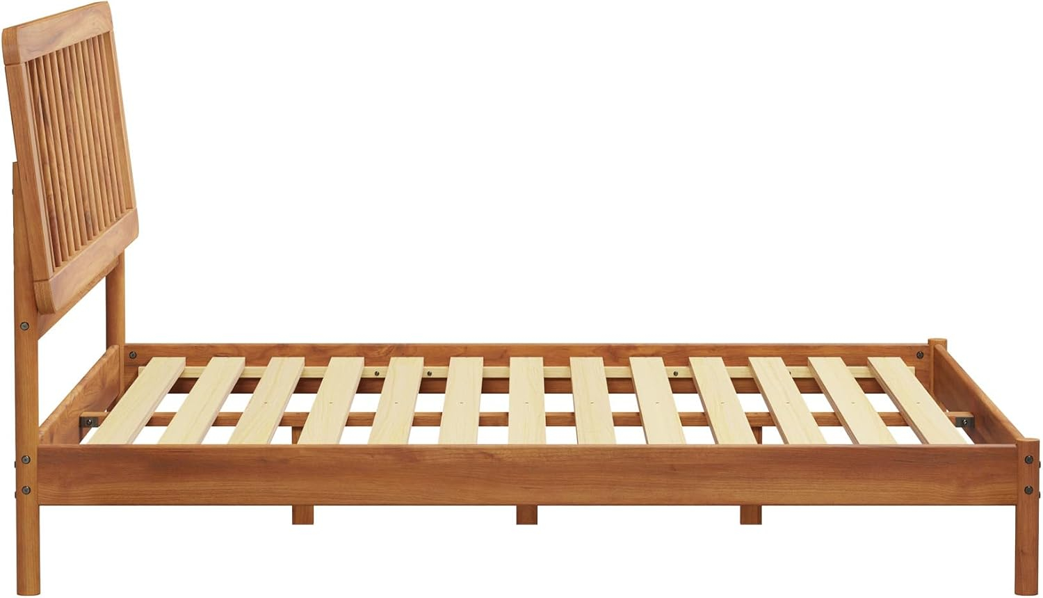 Walker Edison Mid-Century Modern Slatted Solid Wood King Bedframe, Caramel