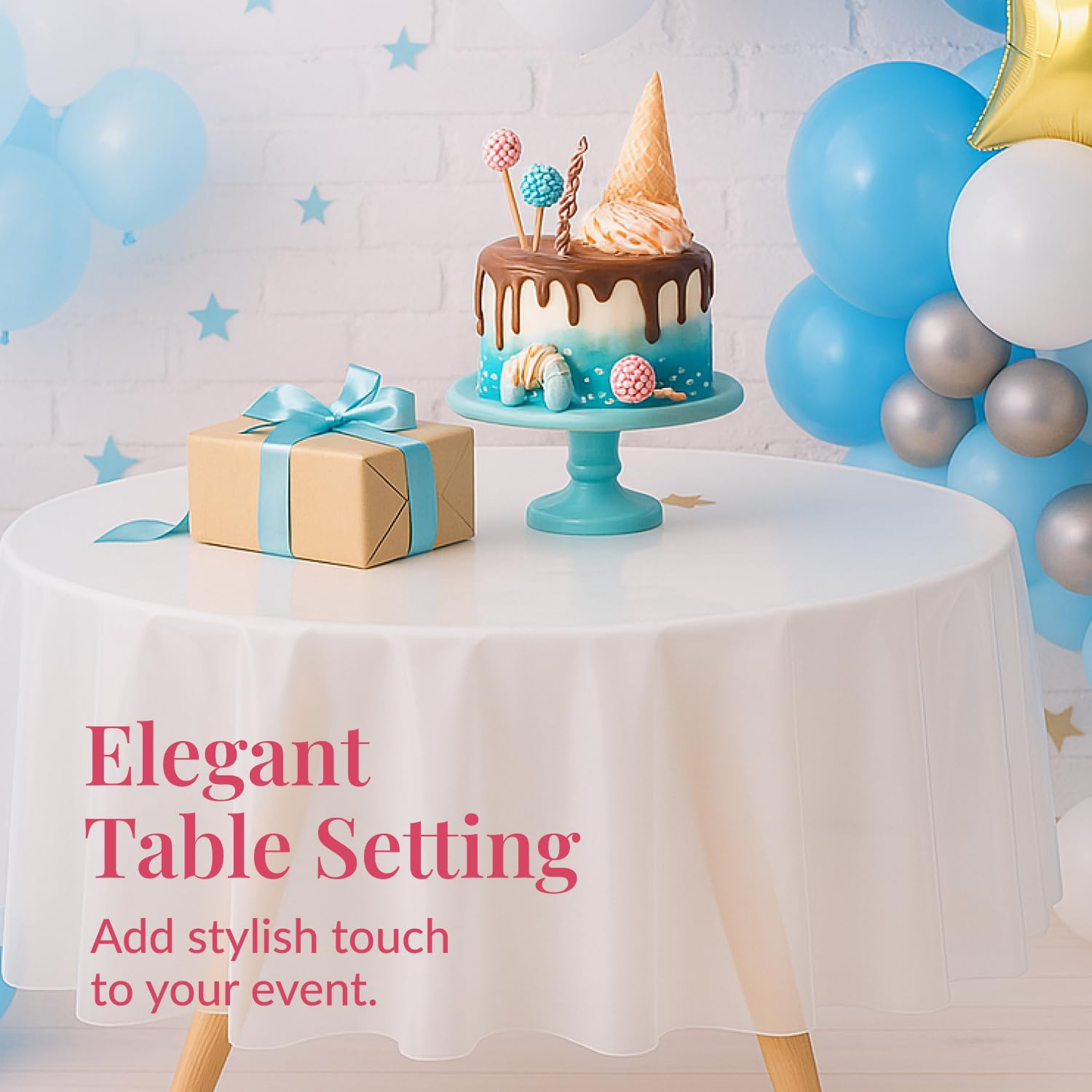 Prestee 4-Pack 84-Inch White Round Plastic Tablecloth Disposable - Durable Waterproof Table Covers for Weddings, BBQ, Parties, Outdoor Events - Elegant White Plastic Tablecloths Round for Any Occasio