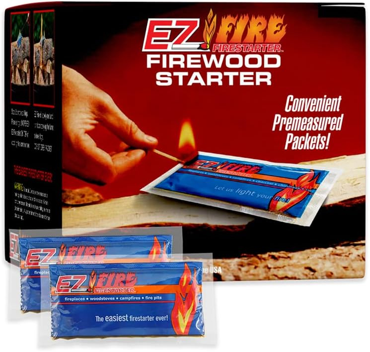 EZ Fire Waterproof Windproof Fire Starter Pack for Wood Stoves and Campfires