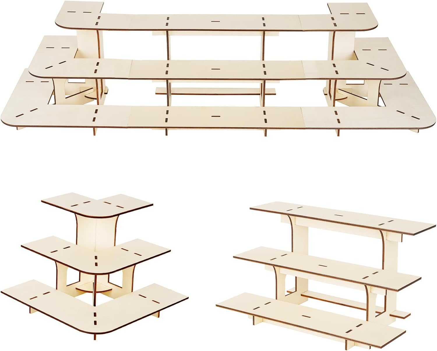 Retail Display Shelves Display Stand Retail Table Wooden 3 Tiers Display Rack Portable Shelf Rack for Retail Counter Top Craft Shows Farmers Market Tradeshows (2 Corner+1 Straight)